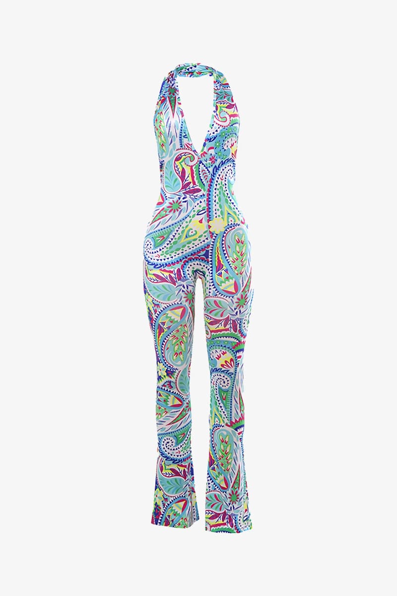 Paisley Halter Bell Bottom Jumpsuit