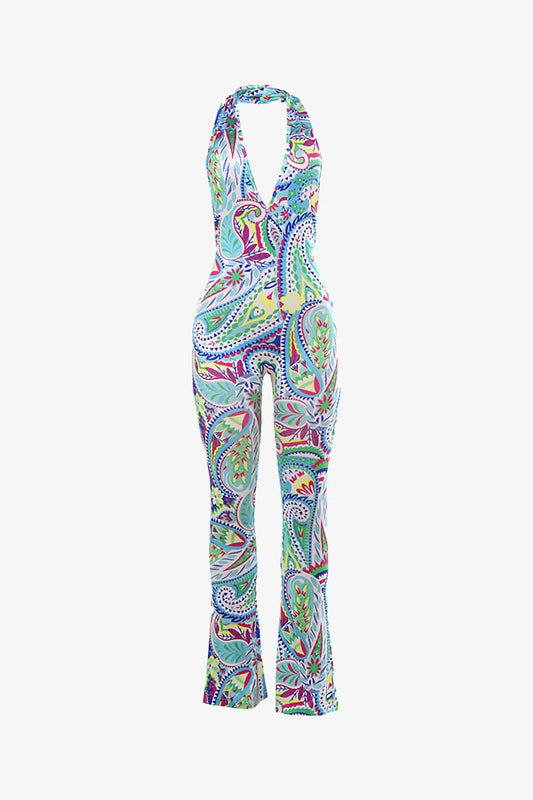 Paisley Halter Bell Bottom Jumpsuit