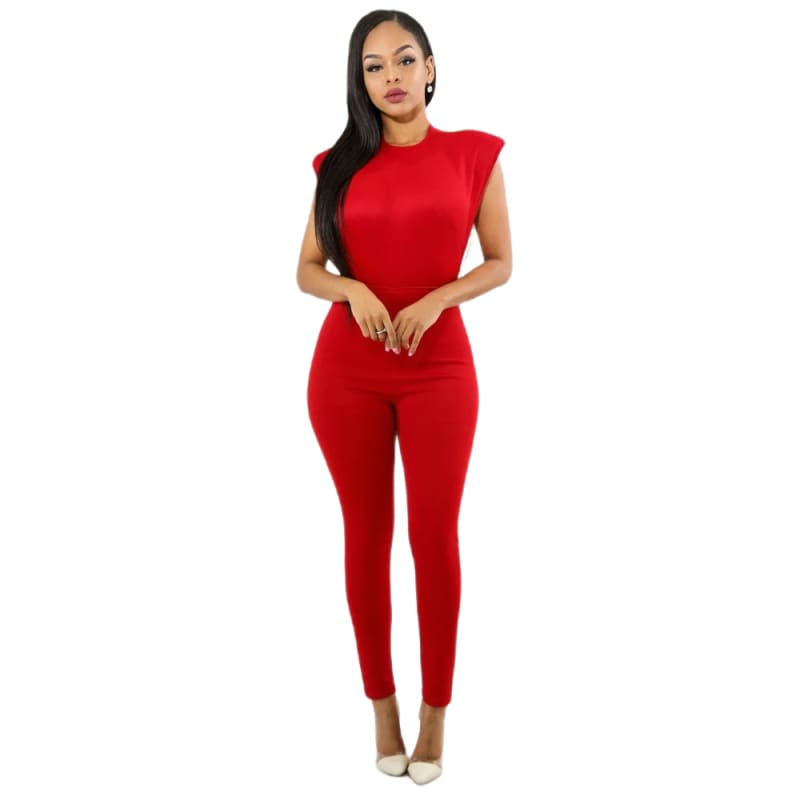 Pearl Chain Backless Sleeveless Red Jumpsuit