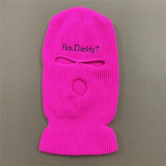 Pink Embroidered Yes Daddy Ski Mask Balaclava