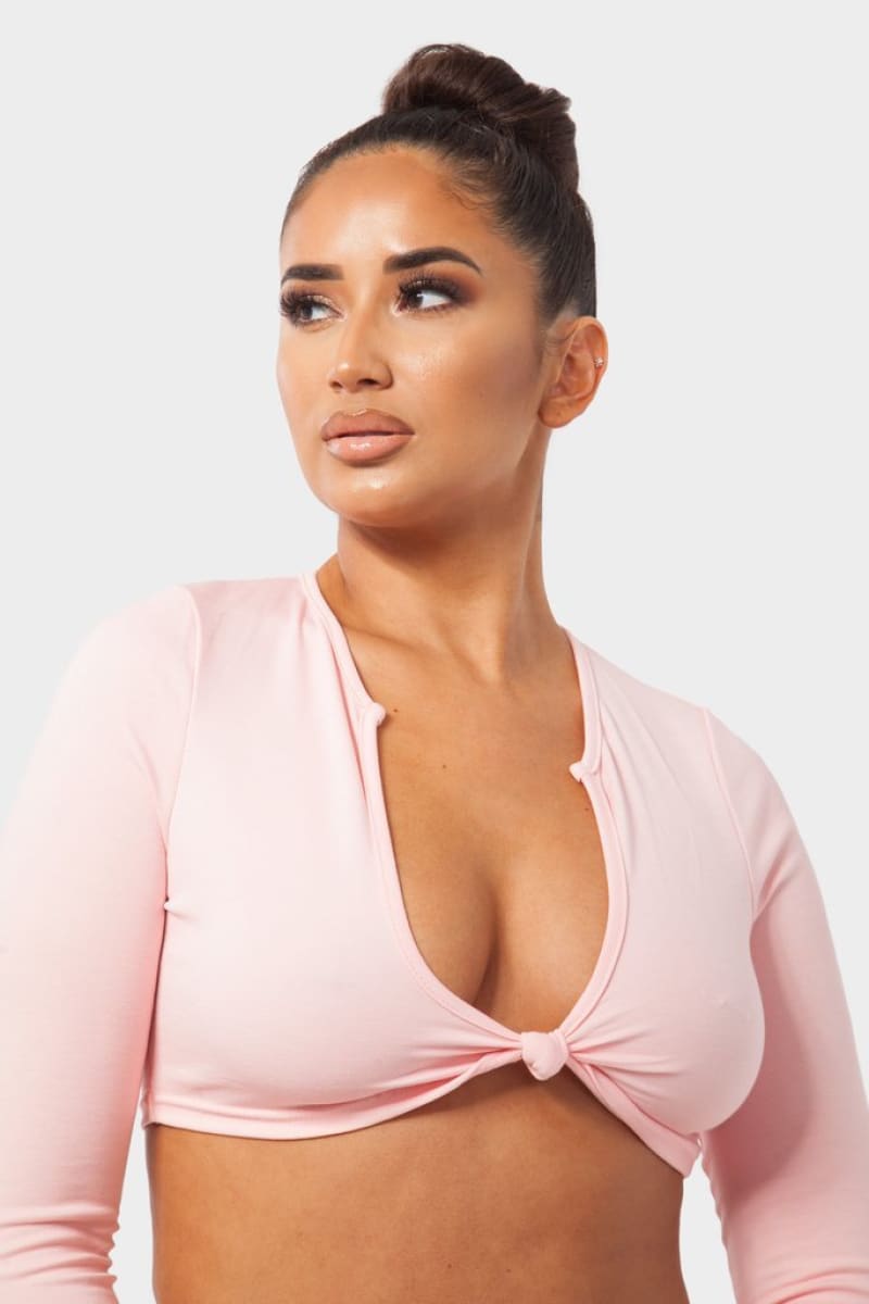 Pink Front Tie Crop Top And High Waist Pant Set Set