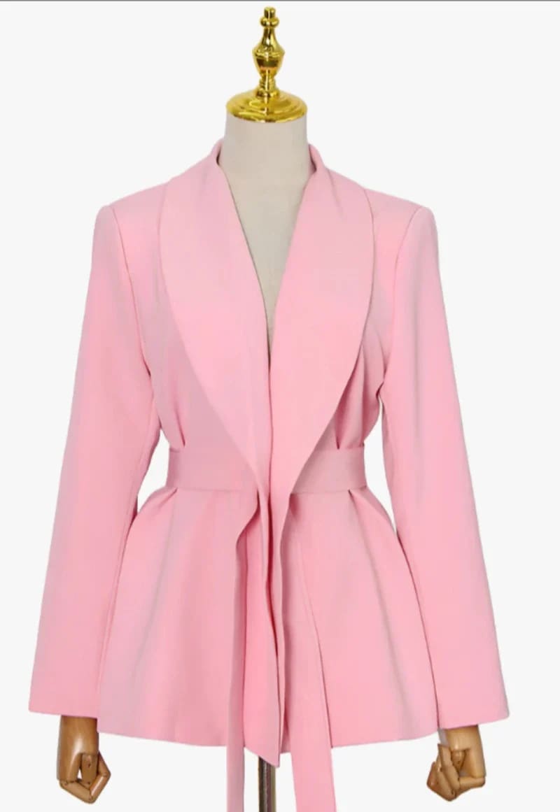 Pink High Waisted Ankle Tie Pants & Blazer Set Outfit Sets