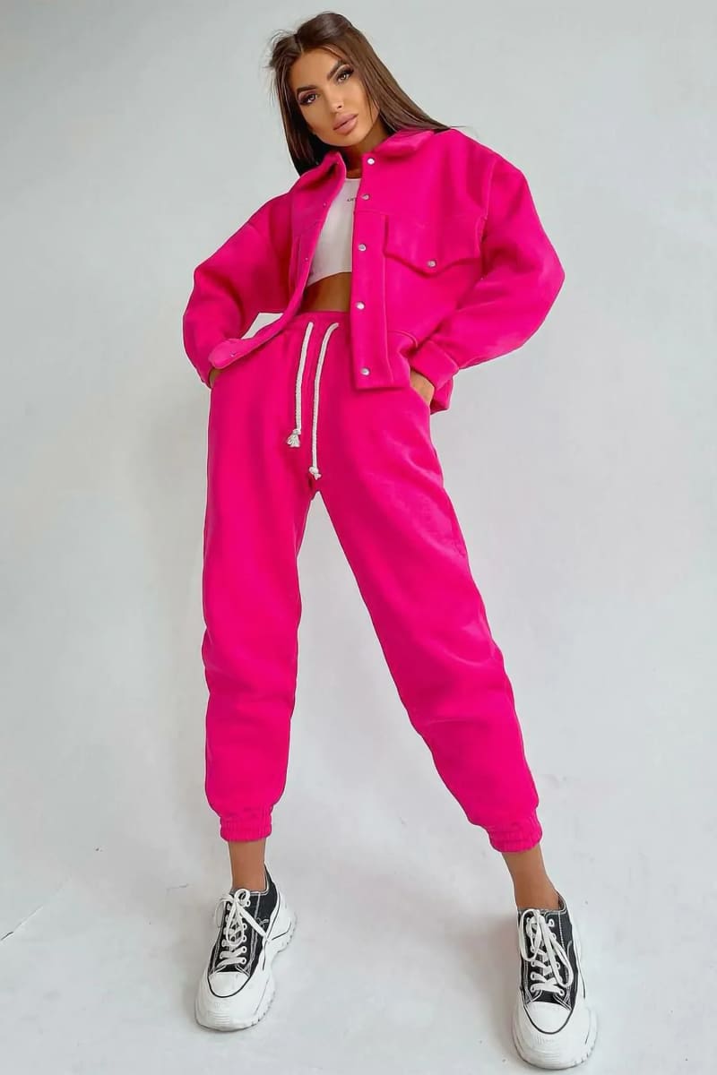 Pink Jacket And Joggers Pants Two Piece Tracksuit Set