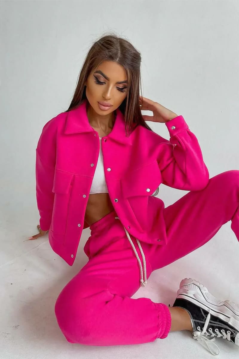 Pink Jacket And Joggers Pants Two Piece Tracksuit Set