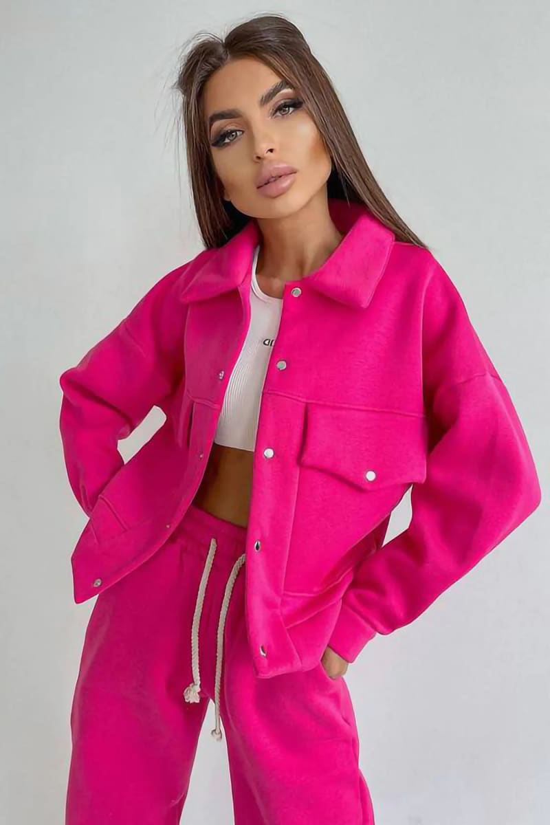 Pink Jacket And Joggers Pants Two Piece Tracksuit Set