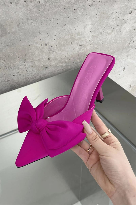 Pink Pointed Toe Knot Kitten Heels Mule Shoes