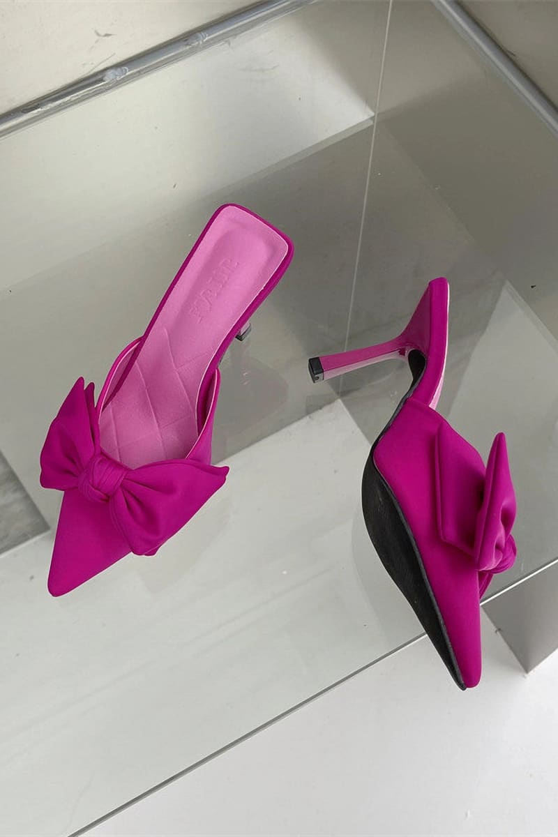 Pink Pointed Toe Knot Kitten Heels Mule Shoes