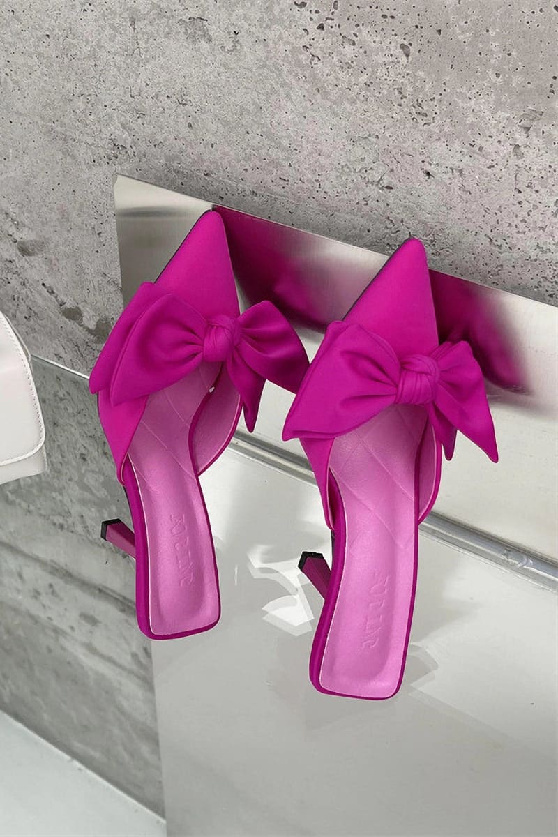 Pink Pointed Toe Knot Kitten Heels Mule Shoes