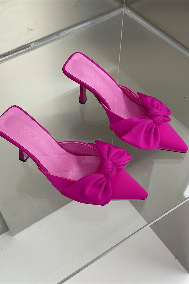 Pink Pointed Toe Knot Kitten Heels Mule Shoes