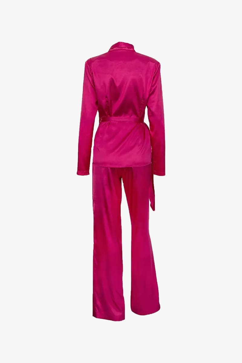 Pink Satin Blazer & Palazzo Pants Set Outfit Sets