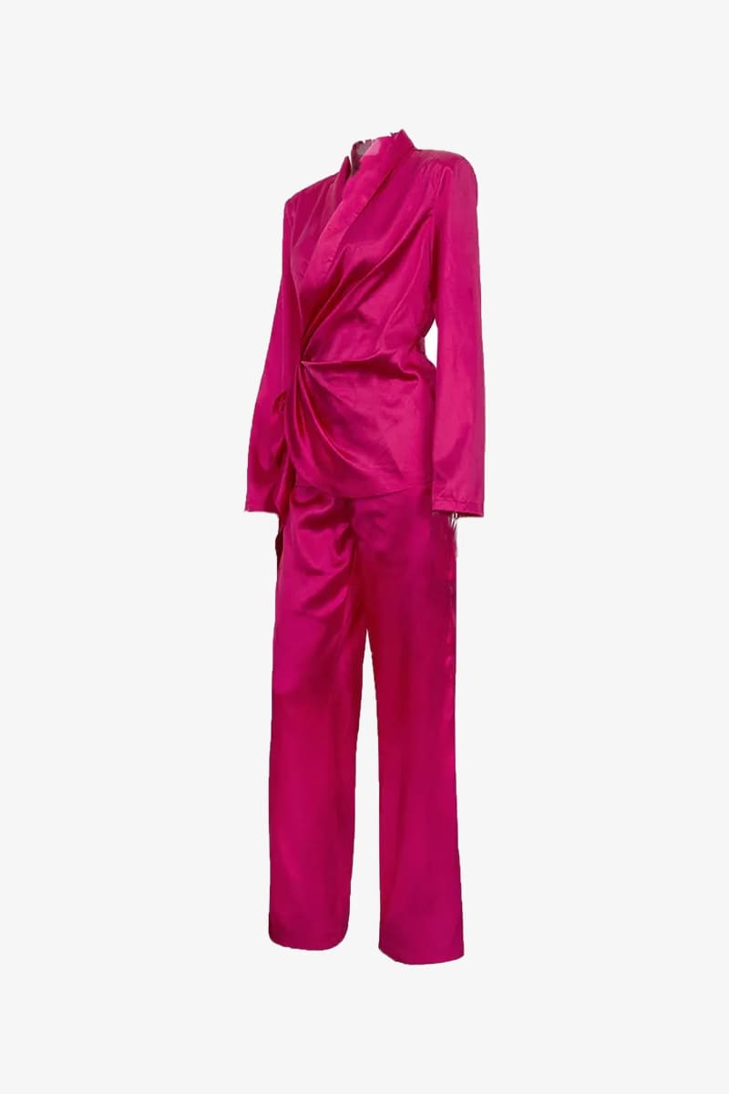 Pink Satin Blazer & Palazzo Pants Set Outfit Sets