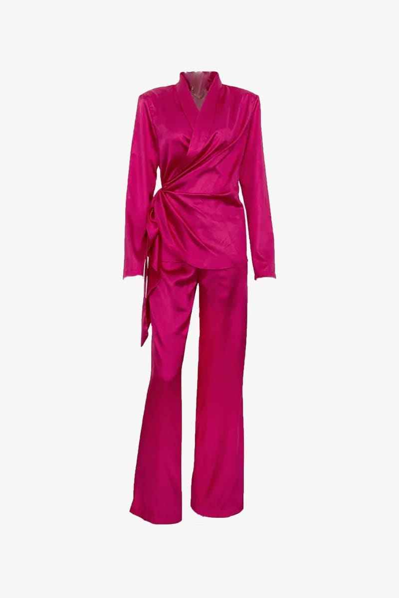 Pink Satin Blazer & Palazzo Pants Set Outfit Sets