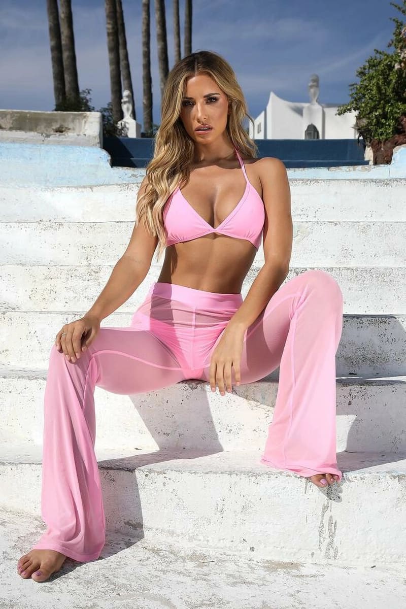 Pink Sheer Bell Bottom Pants