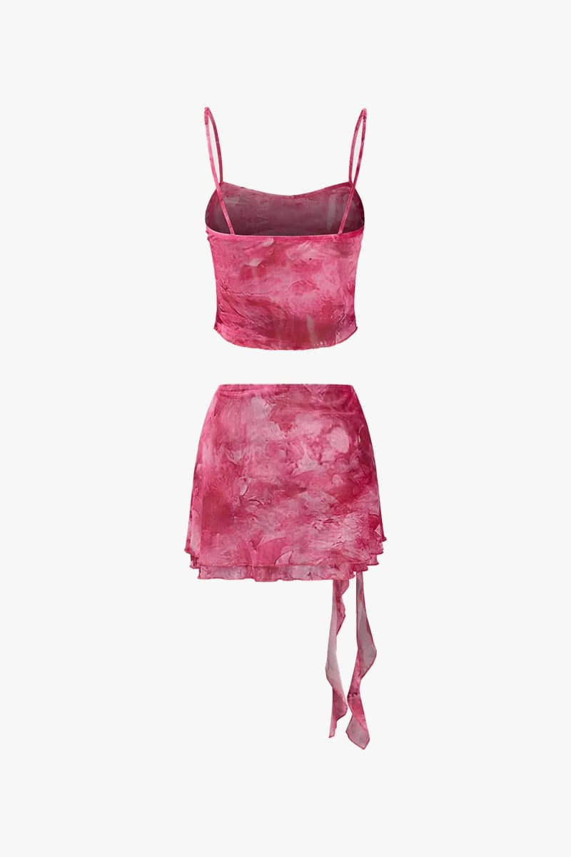 Pink Tie-Dye Crop Top And Ruffle Skirt Two Piece Set