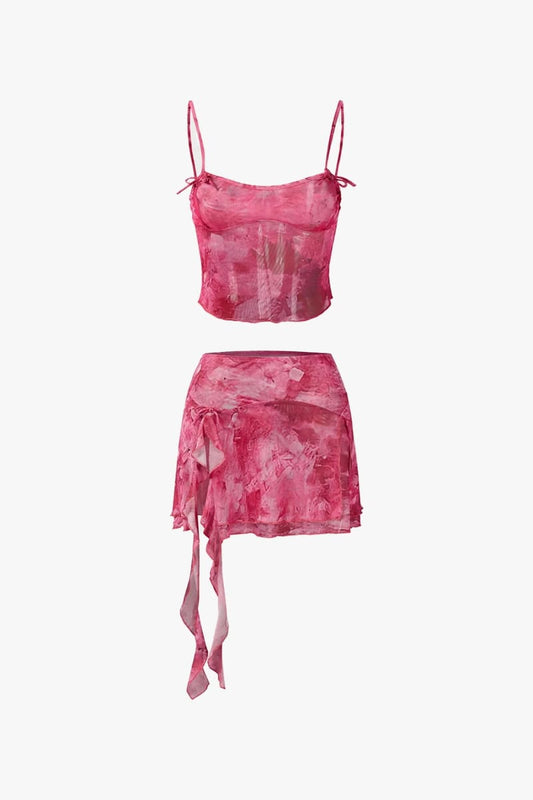 Pink Tie-Dye Crop Top And Ruffle Skirt Two Piece Set