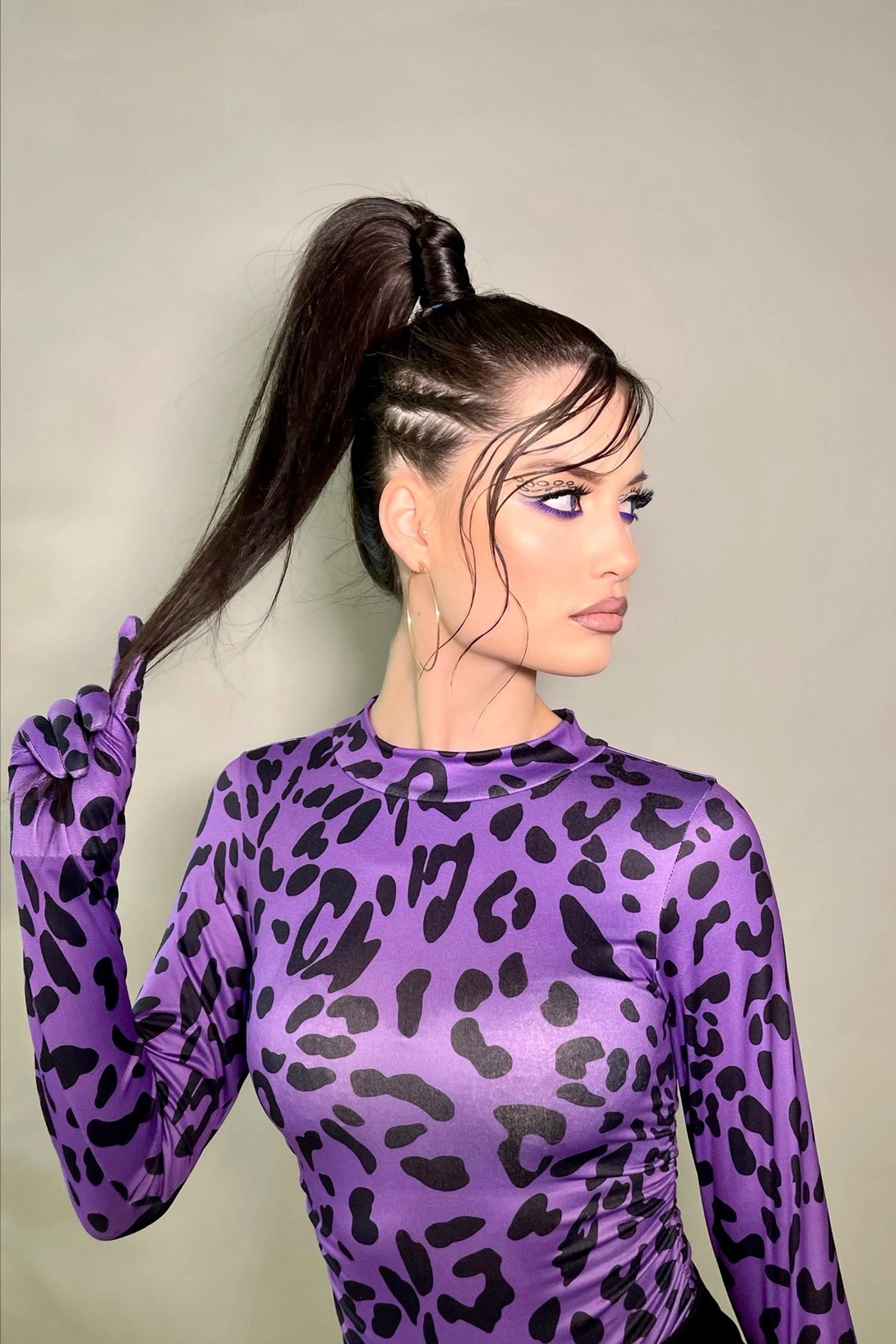 Purple Leopard Print Bodysuit With Gloves – IRHAZ