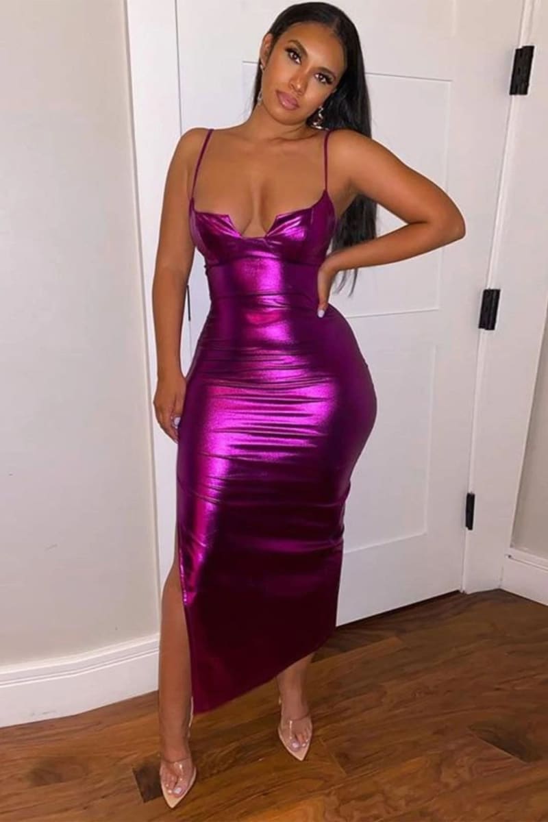 Purple Metallic Long Dress Dresses