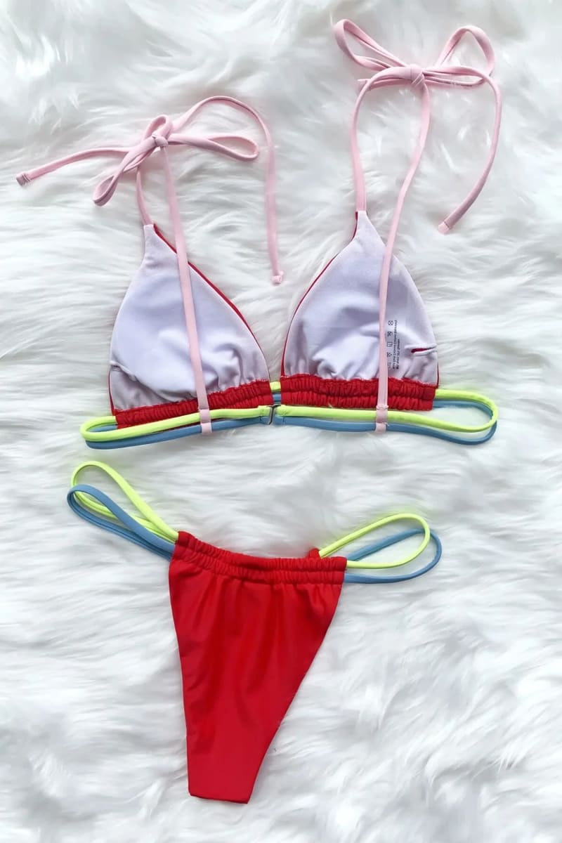 Red Adjustable Ruched Bikini