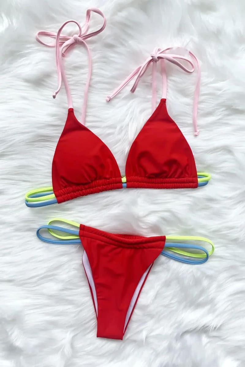 Red Adjustable Ruched Bikini / S