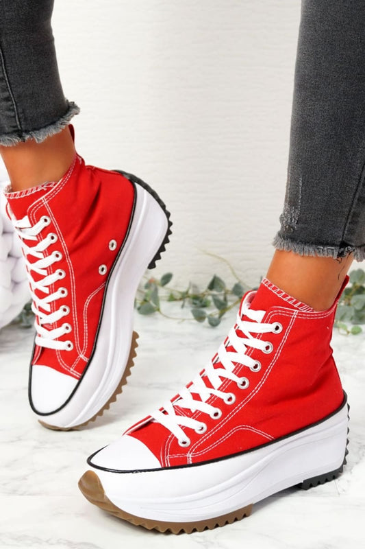 Red Platform Lace Up Canvas Shoes / 4.5