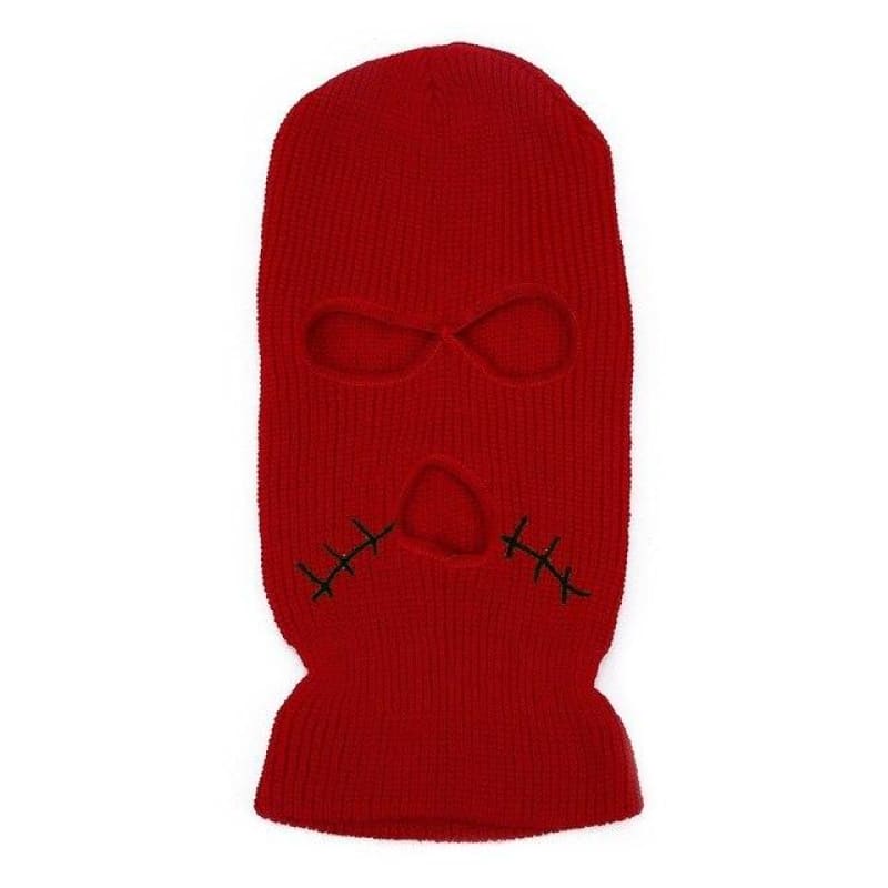 Red Stitched Mouth Three Holes Ski Mask Balaclava