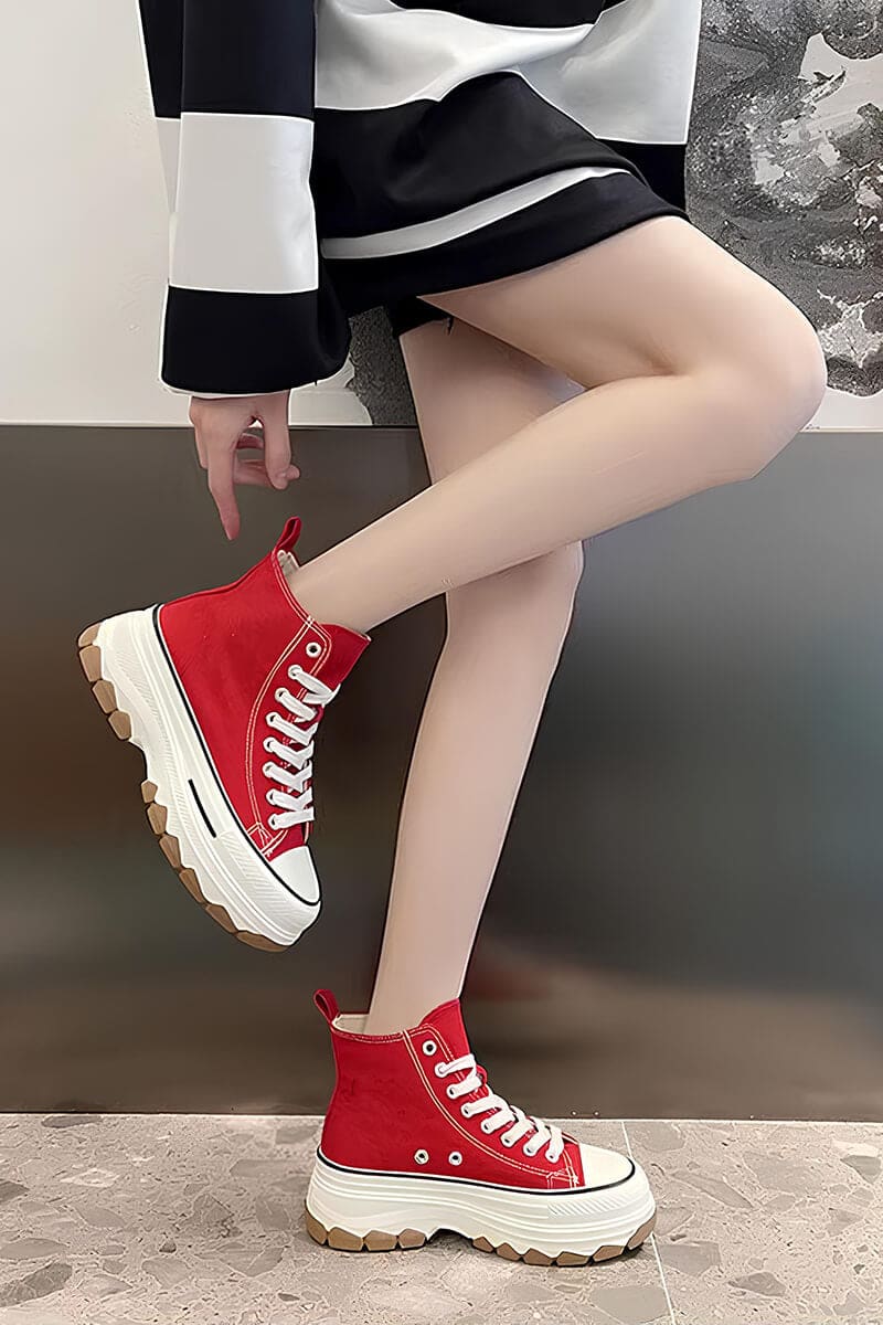 Red & White Platform High-Top Sneakers Shoes