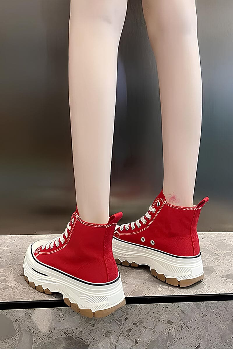 Red & White Platform High-Top Sneakers Shoes