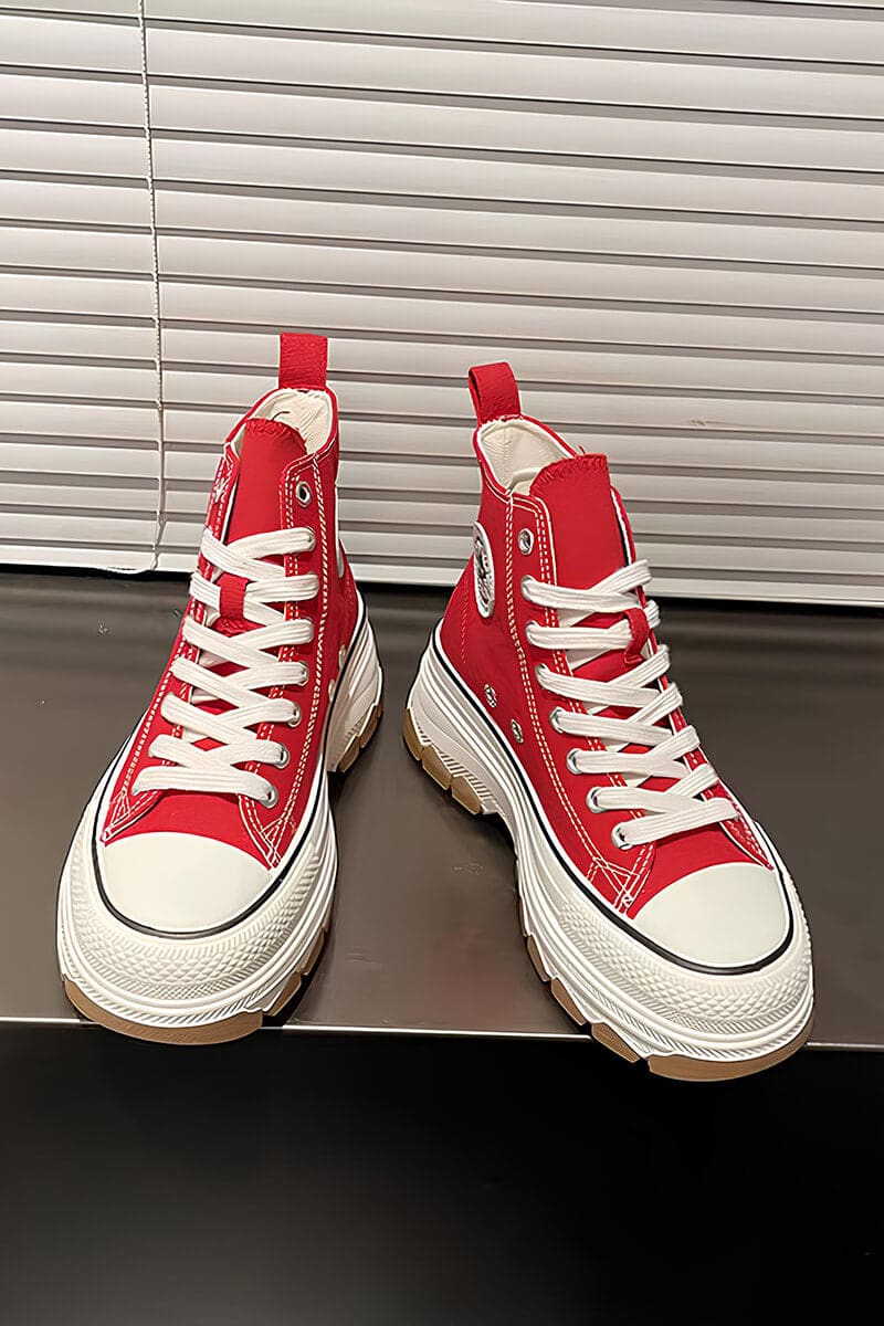 Red & White Platform High-Top Sneakers Shoes