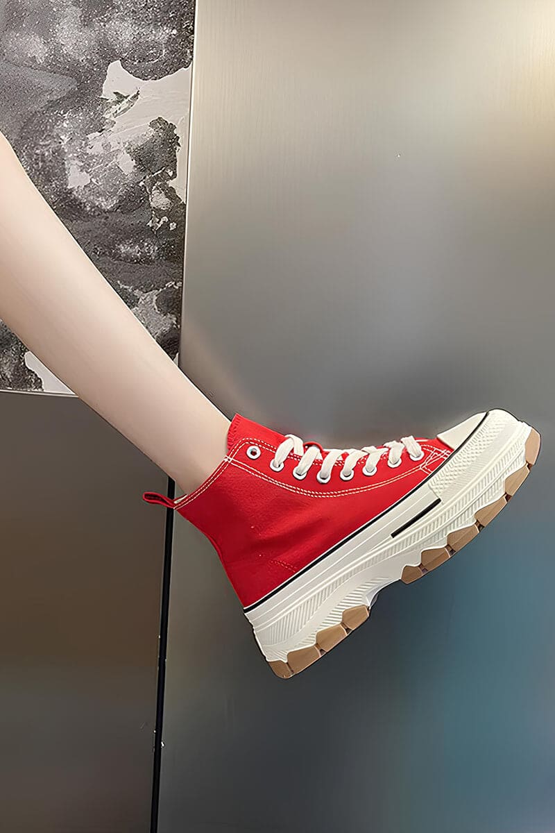 Red & White Platform High-Top Sneakers Shoes