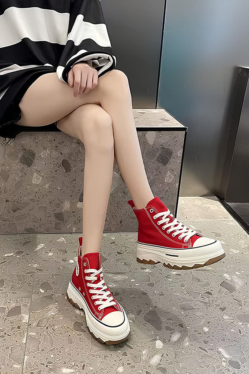 Red & White Platform High-Top Sneakers Shoes