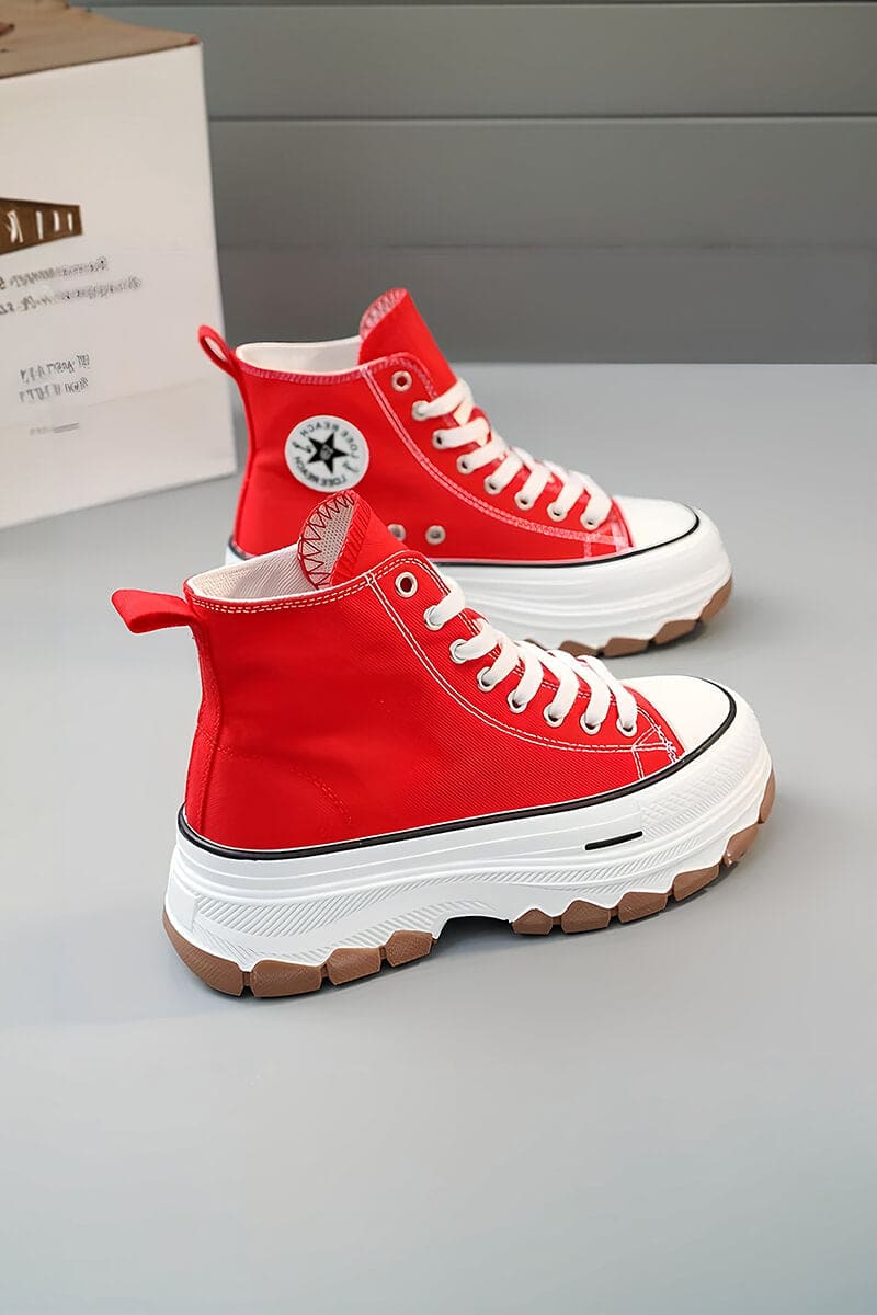 Red & White Platform High-Top Sneakers Shoes