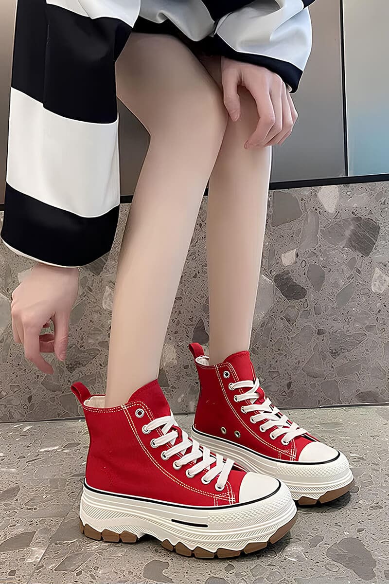 Red & White Platform High-Top Sneakers Shoes