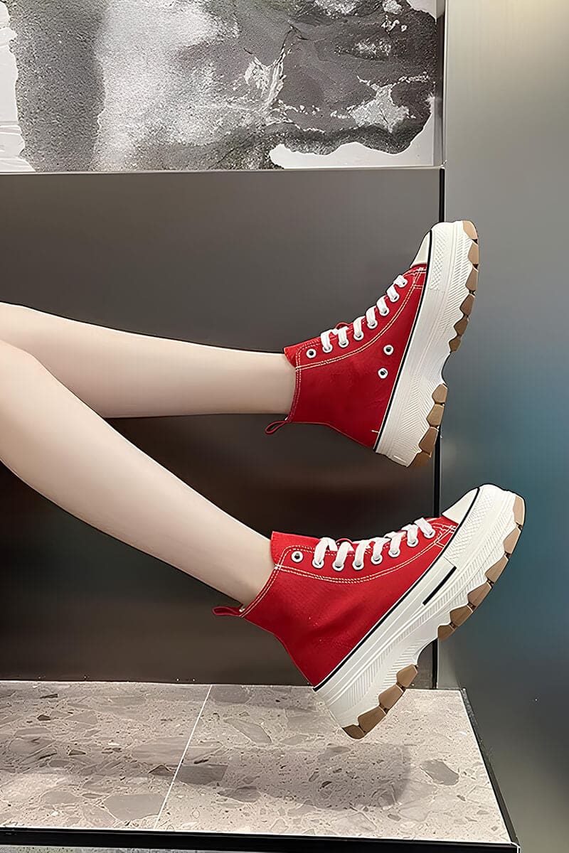 Red & White Platform High-Top Sneakers Shoes