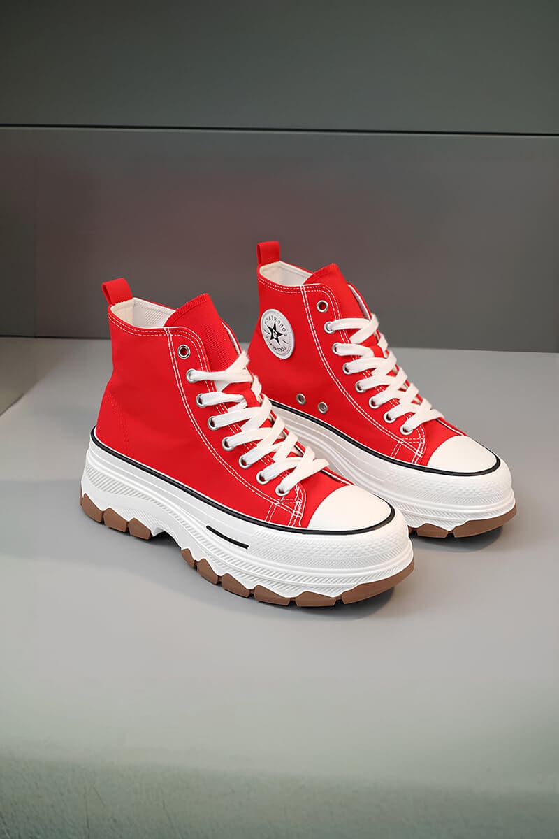 Red & White Platform High-Top Sneakers Shoes