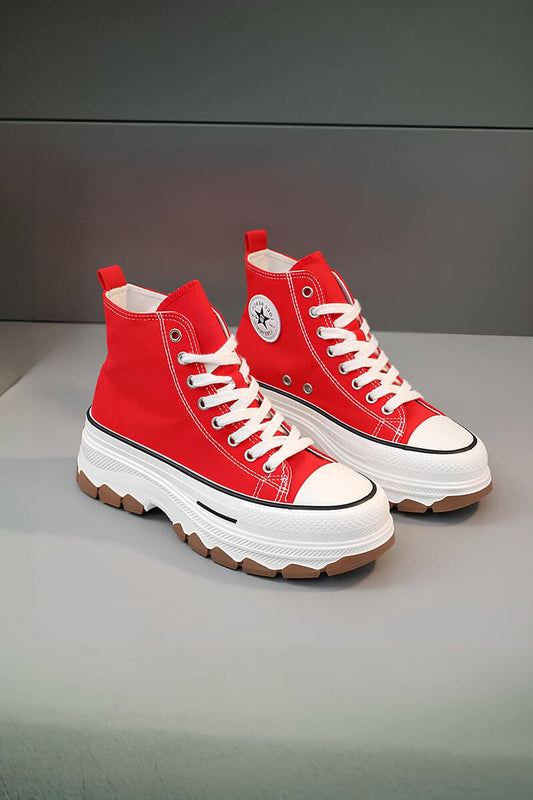 Red & White Platform High-Top Sneakers Shoes