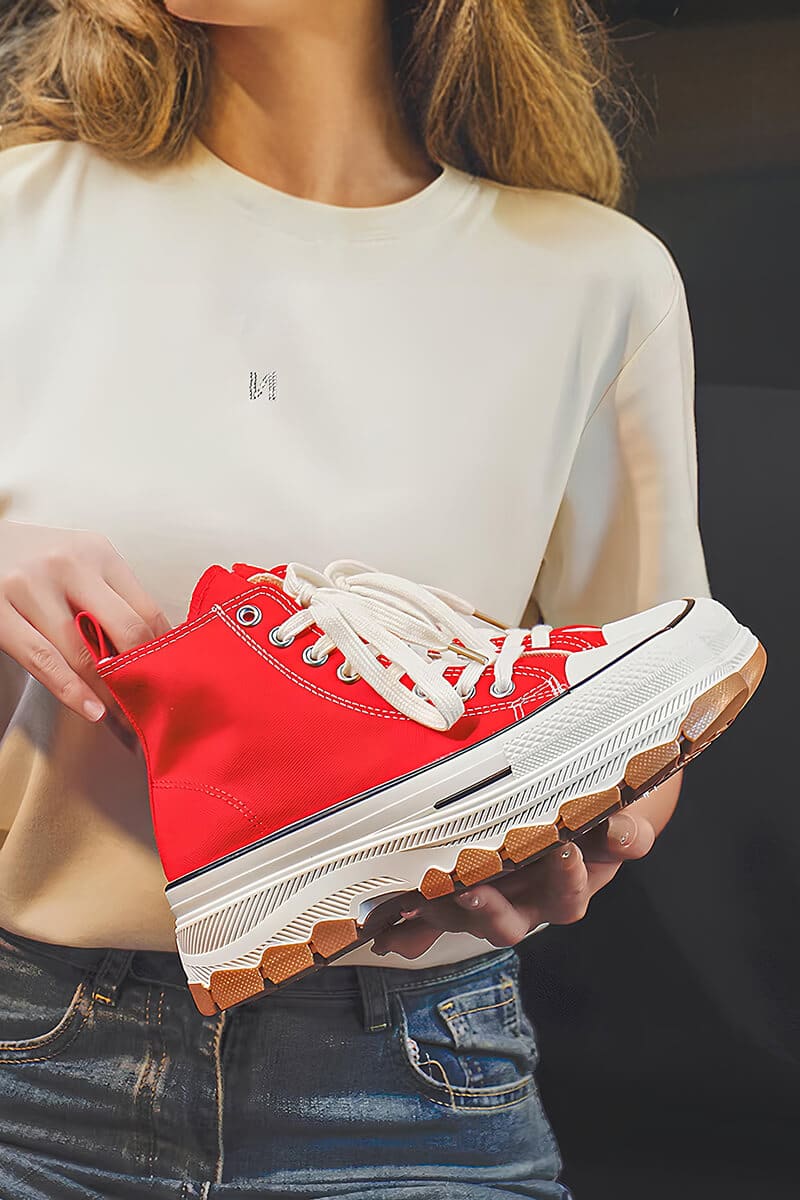 Red & White Platform High-Top Sneakers Shoes