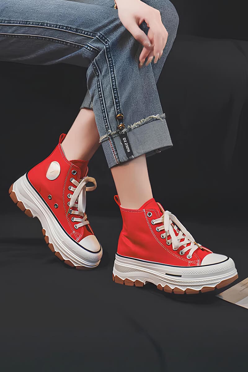 Red & White Platform High-Top Sneakers Shoes