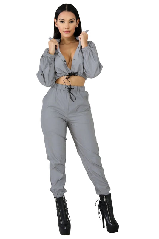 Reflective Pant | 2 Piece Jogger Set Metallic Silver Tracksuit