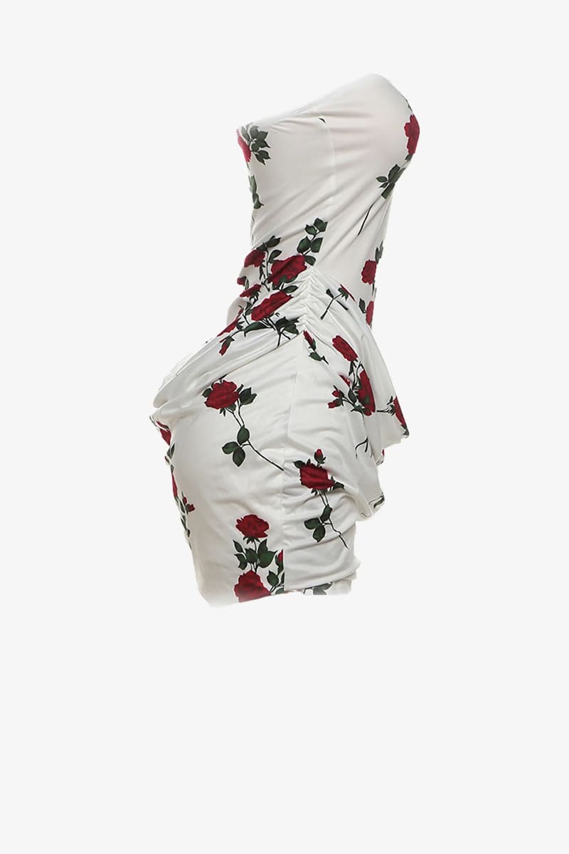 Rose Print Strapless Mini Dress