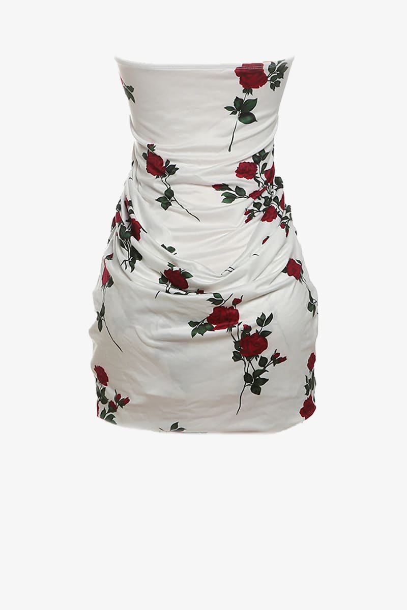 Rose Print Strapless Mini Dress