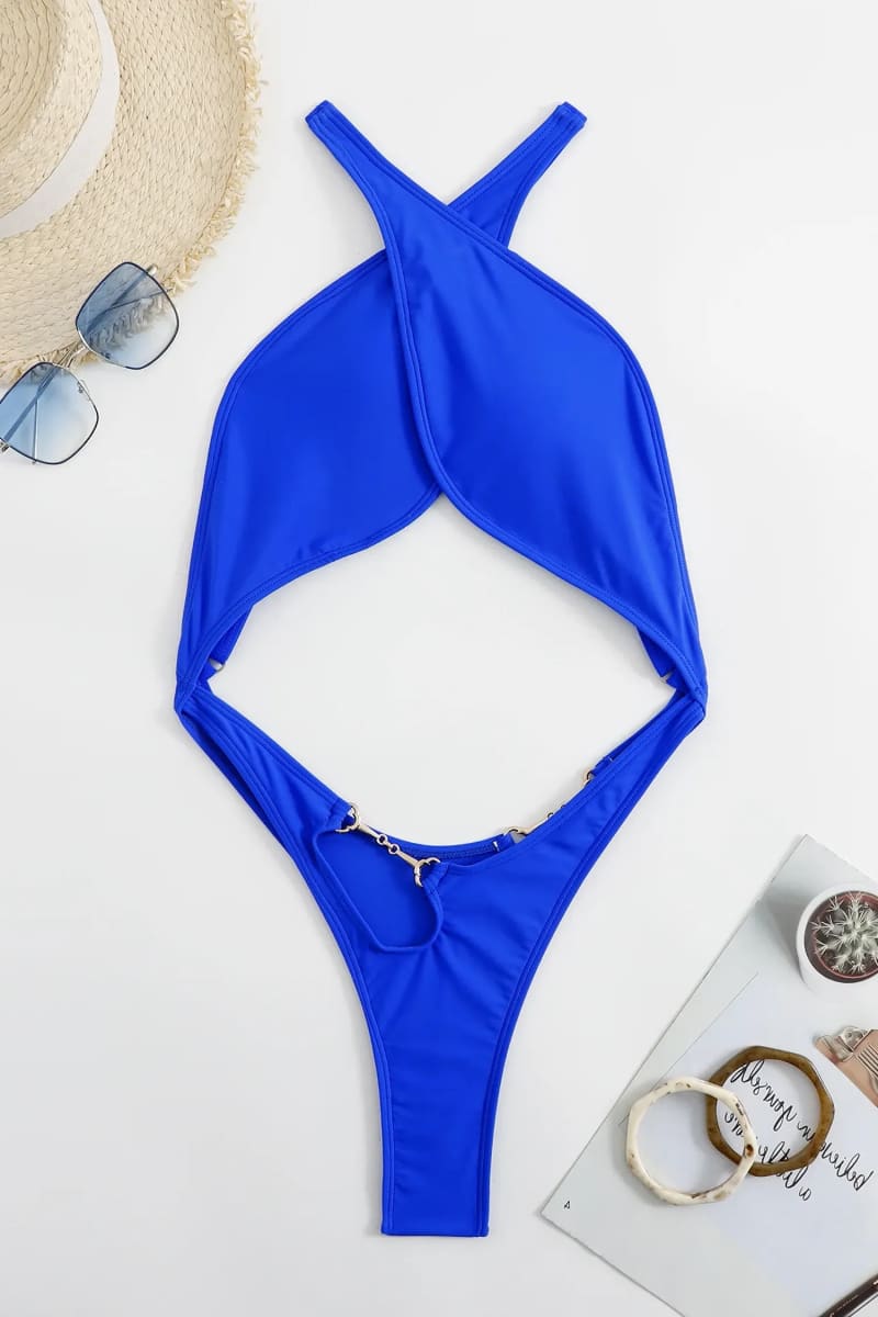 Royal Blue Cutout Halter Swimsuit Monokini