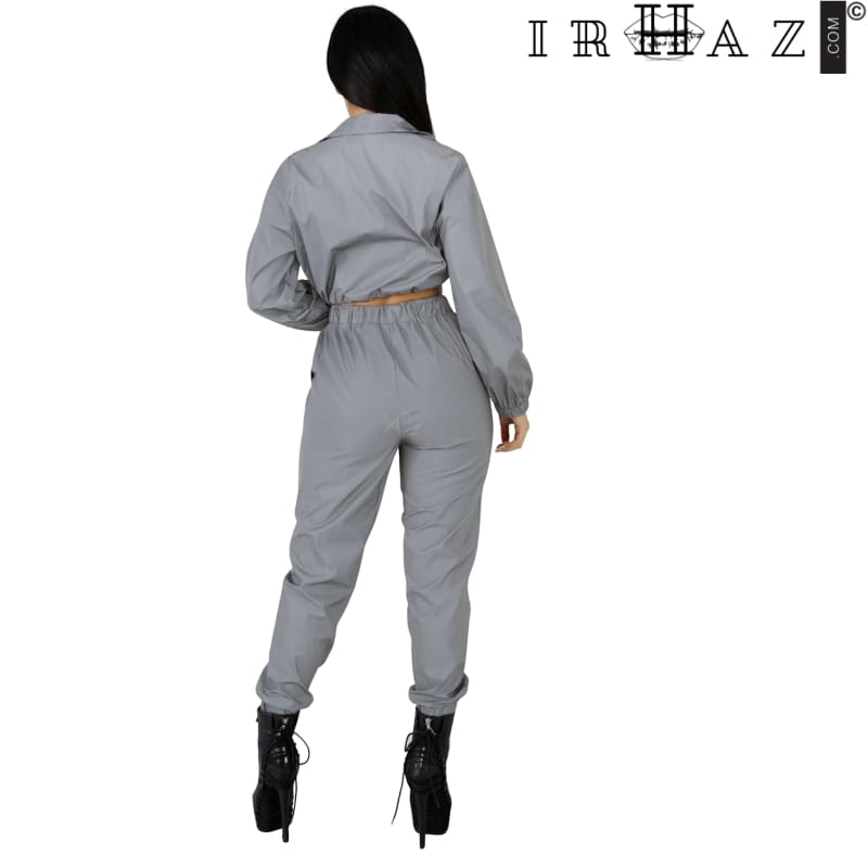 Shiny Reflective Womens Two Piece Tracksuit Co-Ord Set Pant Set