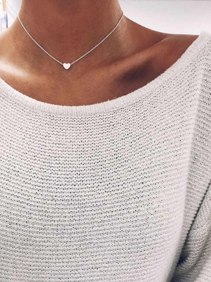 Silver Tiny Heart Shaped Choker Necklace Necklace