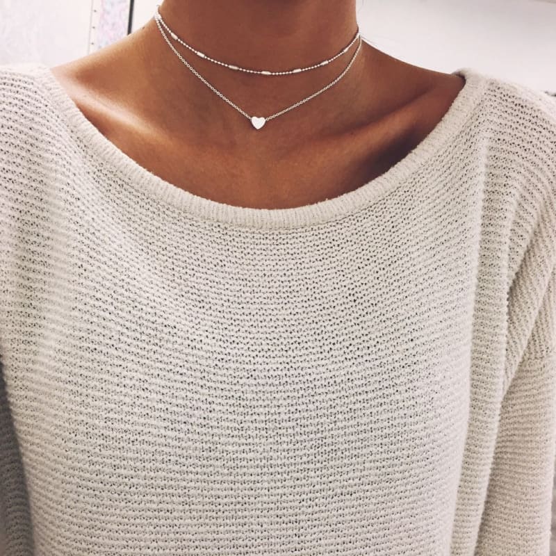 Silver Tiny Heart Shaped Choker Necklace Necklace