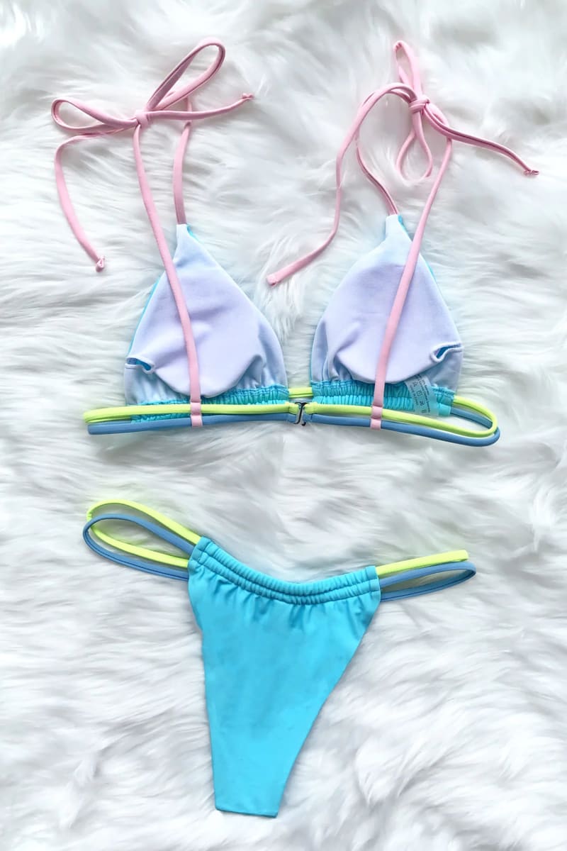 Sky Blue Adjustable Ruched Bikini