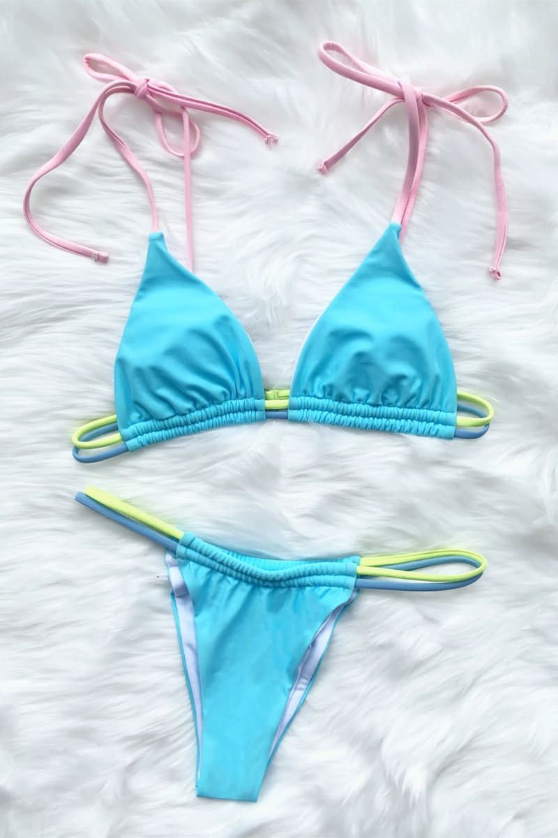 Sky Blue Adjustable Ruched Bikini Sky Blue / S