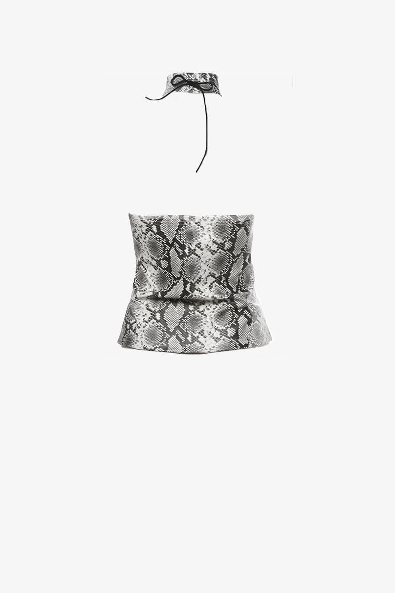 Snakeskin Print Lace-Up Bustier Top Shirts & Tops