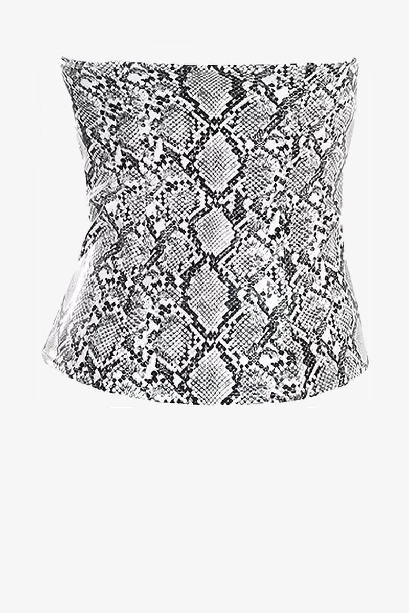 Snakeskin Print Lace-Up Bustier Top Shirts & Tops