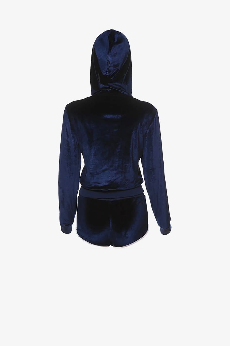 Velvet Zip-Up Hoodie & Short Shorts Set