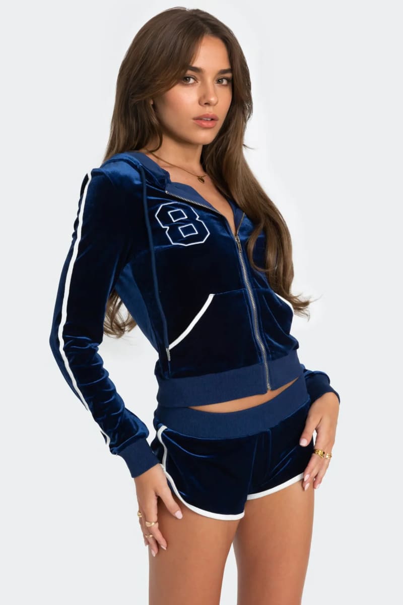 Velvet Zip-Up Hoodie & Short Shorts Set